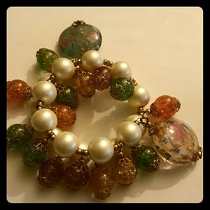 Retro Pearl Glass Bead Wrap Around Dual Bangle